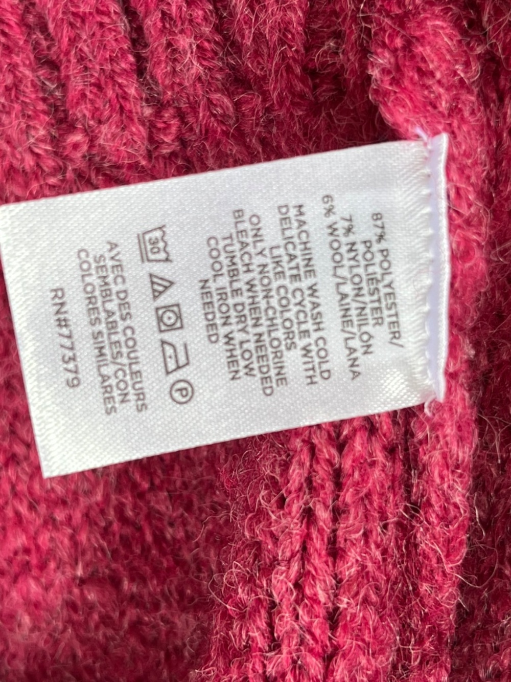 Ann Taylor Weekend Cable Bomber Sweater Jacket sz XL pink/raspberry zip front - Picture 6 of 6